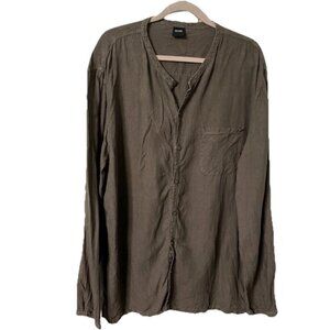 Hugo Boss Linen Shirt Mens XXL Collarless Button Up Neutral Summer Long Sleeve